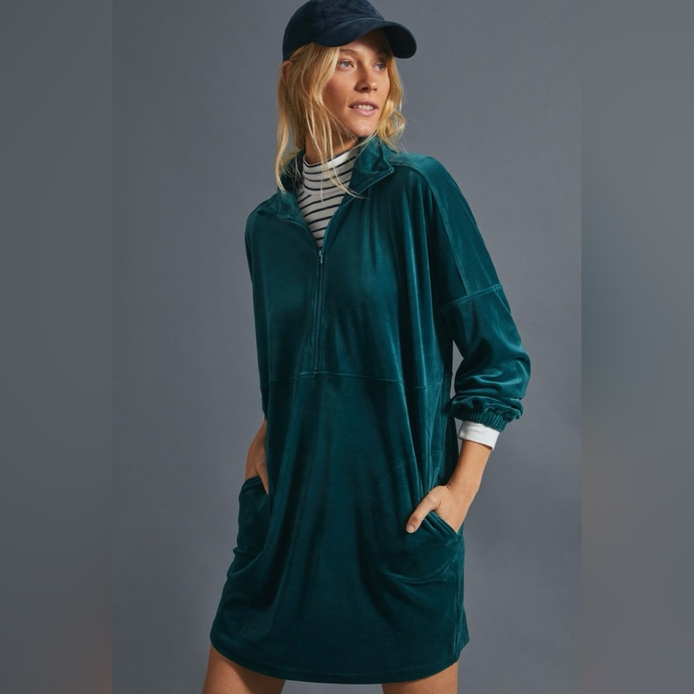 Anthropologie Green Velour Mini Dress